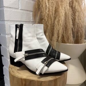 Jeffrey Campbell White and Black Zipper Booties